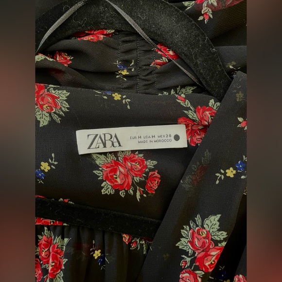 Zara rose ruching ruffle mini black dress - Picture 2 of 7